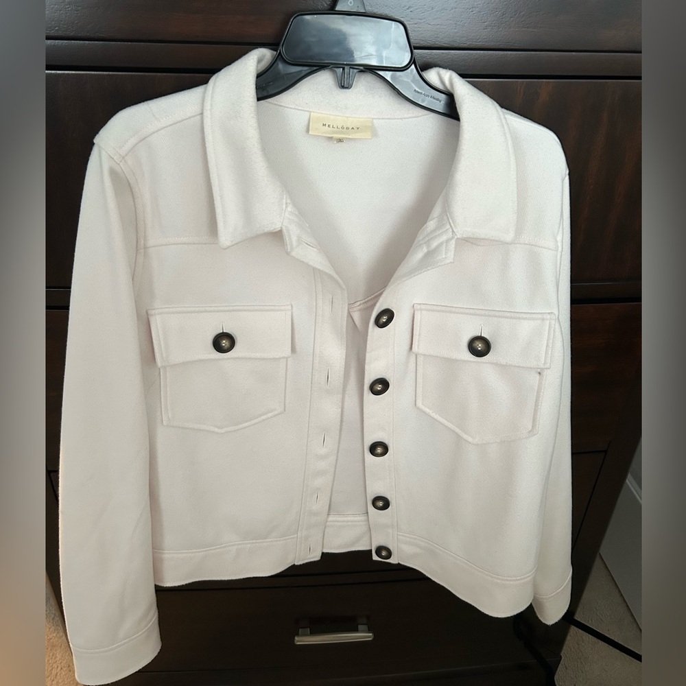 MELLODAY Cream Fleece Shacket Jacket L